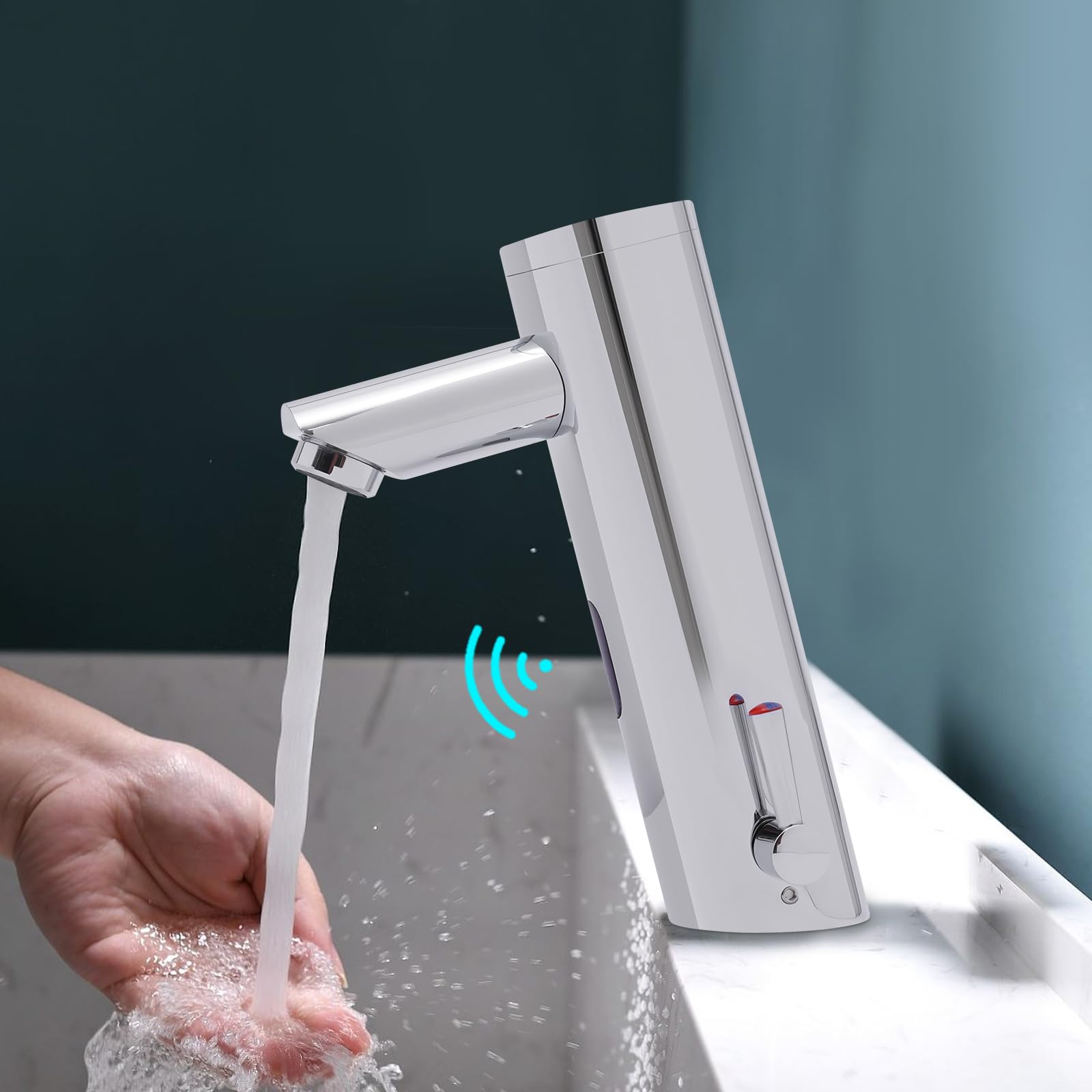 Grifo con sensor automático para cocina, cuarto de baño, grifo de baño automático, rango de detección de 10 cm, mezclador de lavabo de inducción para cocinas, baños, hoteles