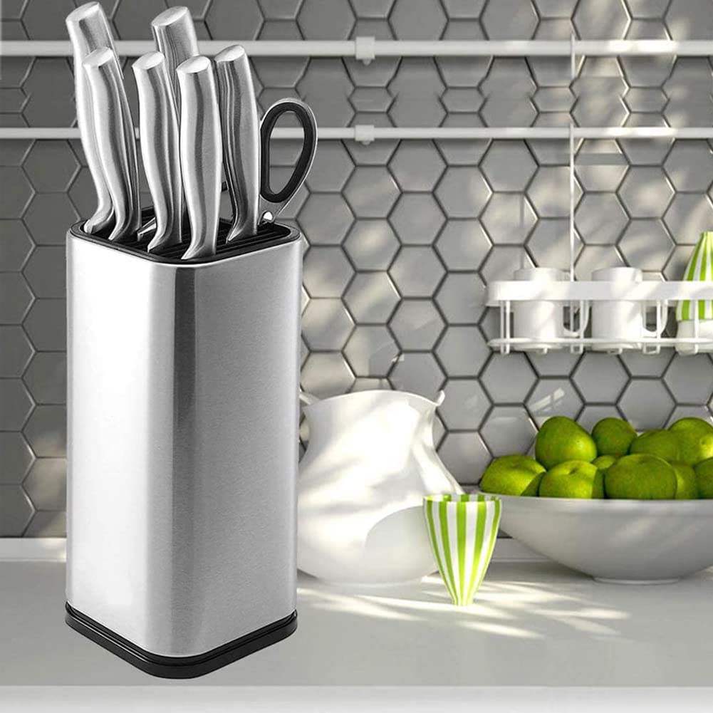 Soporte Cuchillos Cocina, Bloque Cuchillos Sin Cuchillos, Bloque Cuchillos Universal, con Ranura para Tijera y Orificio de Drenaje, para Guardar Varios Cuchillos y Tijeras