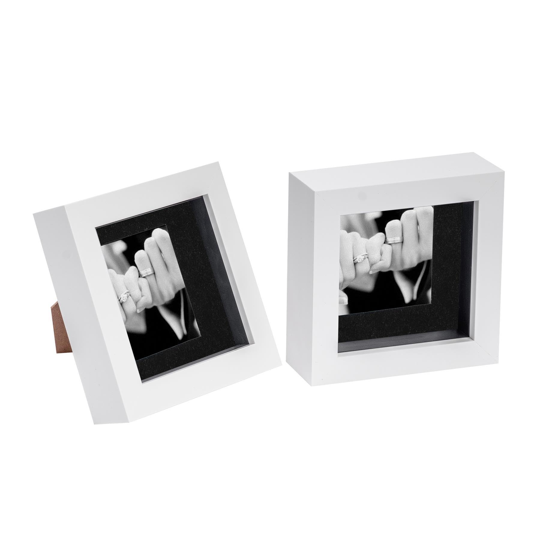 Nicola Spring 4 X 4" Photo FramesWhite/black Mount3D Picture Frame Box Portrait Display Case (12.5 X 12.5Cm) Set Of 2 from B&Q