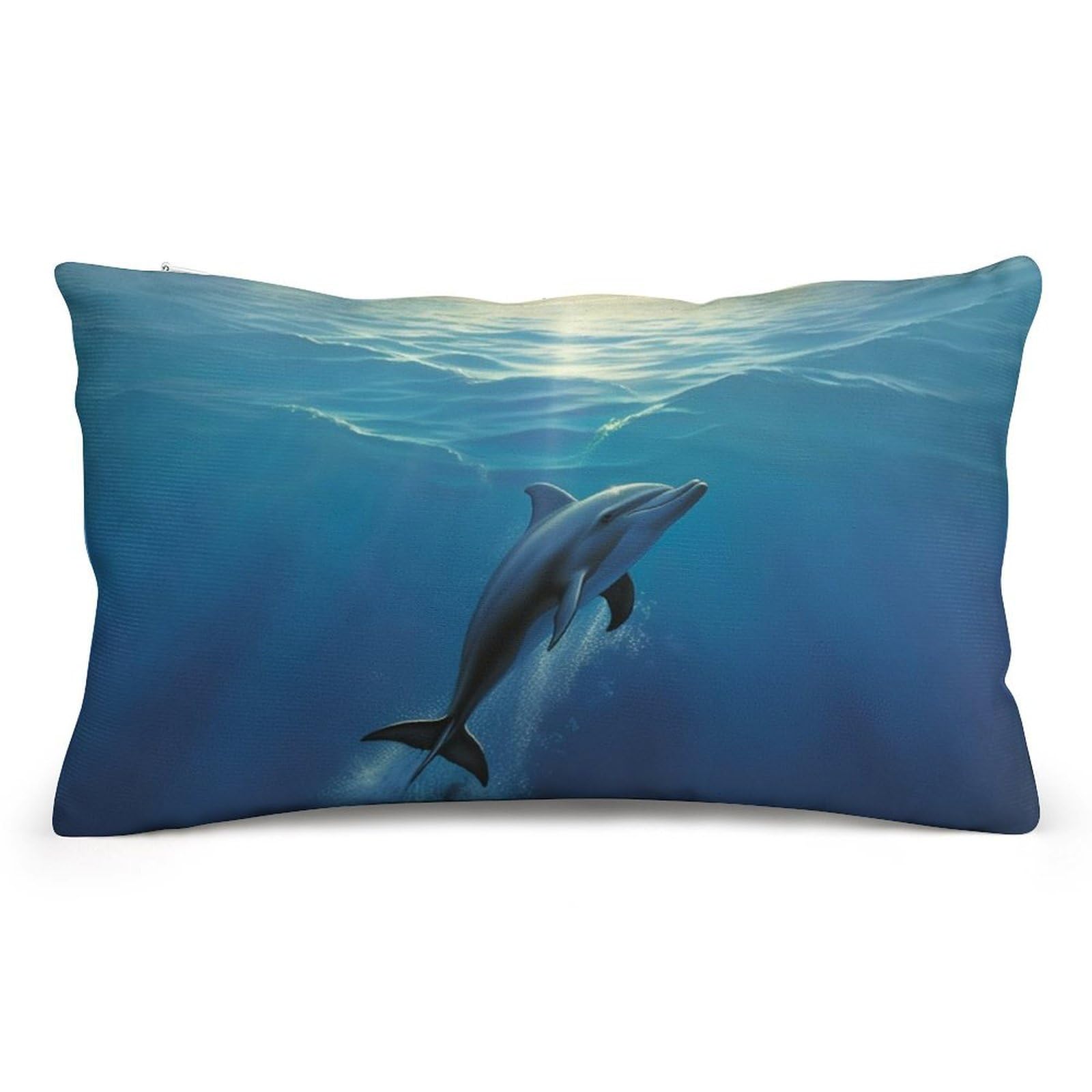 Velvet Pillowcases Standard Size 8"x12", Ultra Soft Breathable Pillow Cases for Bed, Luxury Cozy Fuzzy Pillow Shams, Lumbar Pillow Cover, Dolphin in The Ocean Cushion Case Home Decor