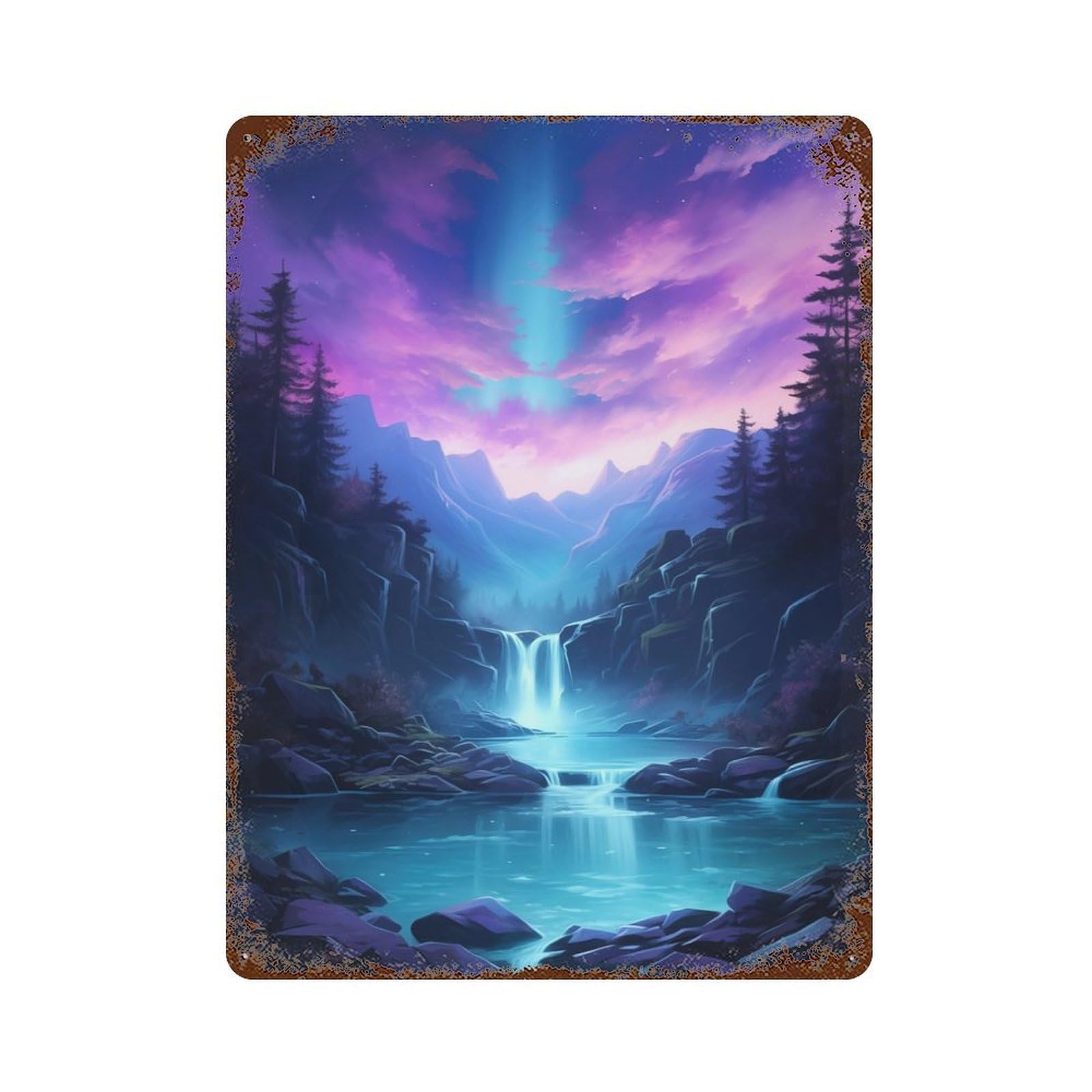 Garage Style Blue Waterfalls And Sky Weathered Tin Sign 15.7"x11.8", Classic Wall Plaque for Bar And Workshop