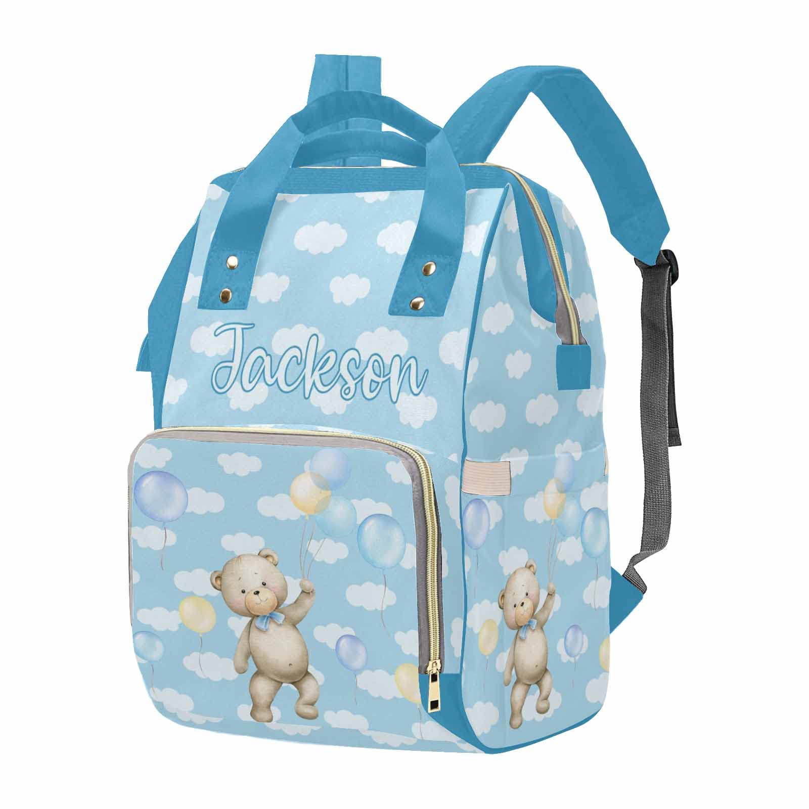 M YESCUSTOM Custom Blue Bear Diaper Bag with Name, Personalized Colorful Balloon Cute Nursing Baby Bag Multifunction Mommy Daypack with Large Capacity