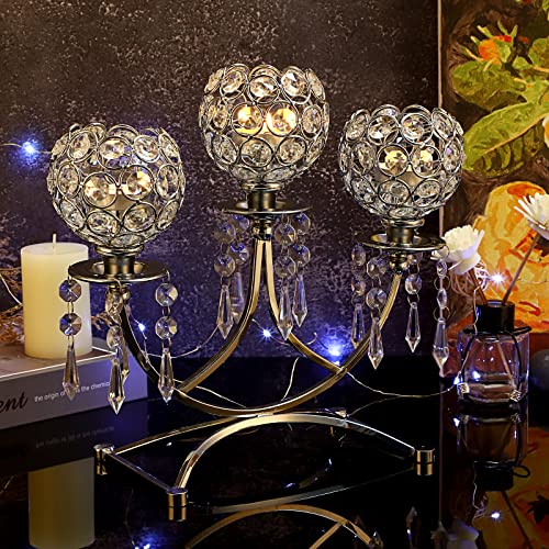 Ownmy 3 Arms Crystal Bowl Tealight Candle Holder Candelabra Votive Candle Stand, 3-Arm Crystal Tea Light Candlestick Candle Centerpiece For Dining Table Wedding Christmas Party Home Decor (Silver) #TOP1