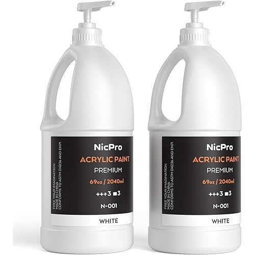 Nicpro 2 Pack White Large Acrylic Paint Set (69 oz, 2040 ml) Rich Art Painting Supplies Non Toxic for Multi Surface, Canvas, Wood, Leather, Fabric Stone Craft, for Beginners & Artists with Pump