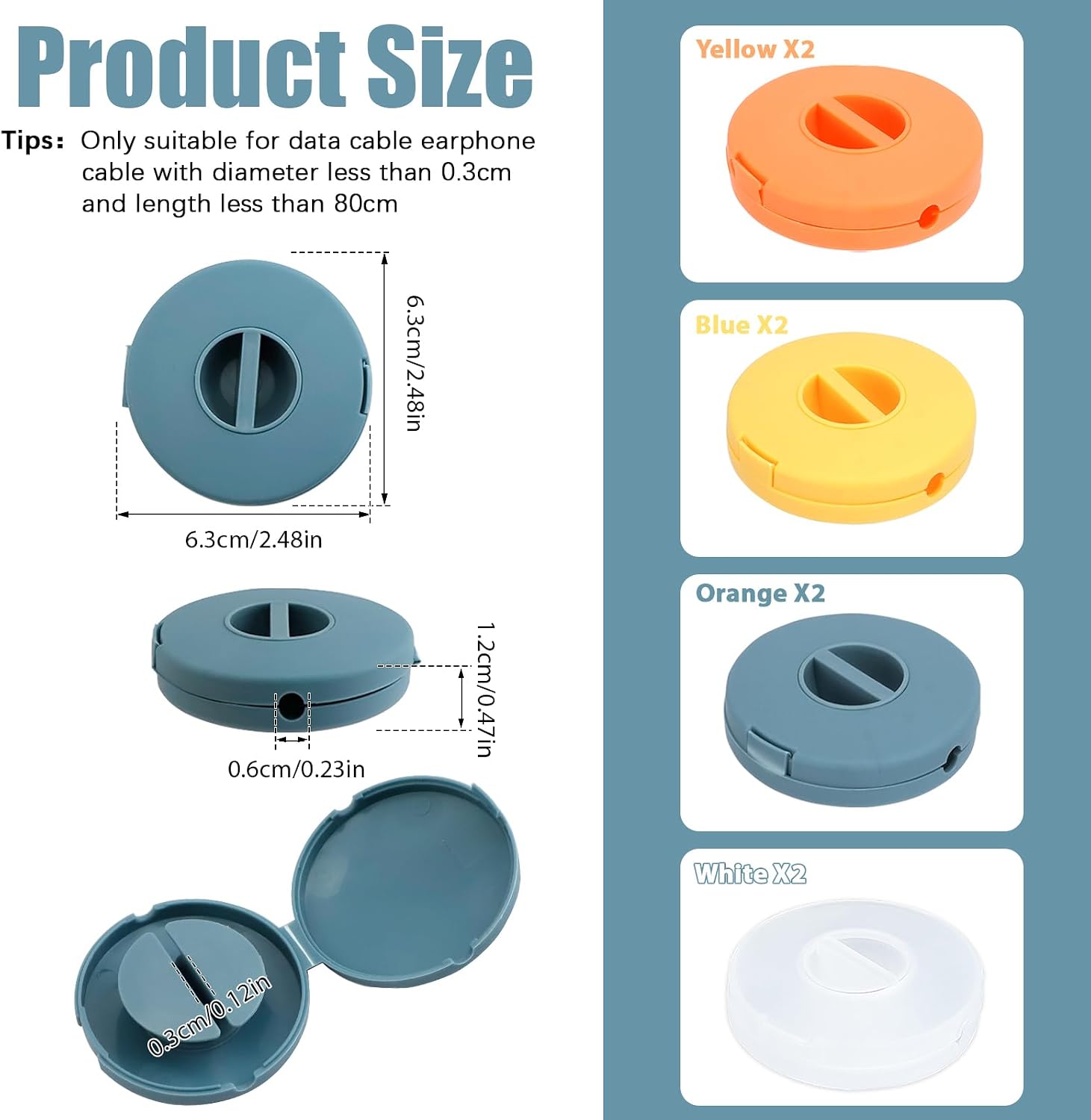 8PCS Portable Cable Winder, LIOUCBD 4 Colors Round Travel Cord Organizer Keeper Box, Retractable Cable Holder for Wrapping Earbuds USB Phone Earphone Mouse Cords Wire Charger image 2