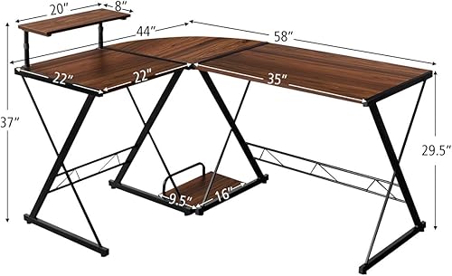 Miniatura 3 de Tangkula Escritorio para computadora en forma de L, escritorio de esquina de 58 pulgadas con estante móvil y soporte para CPU, estación de trabajo