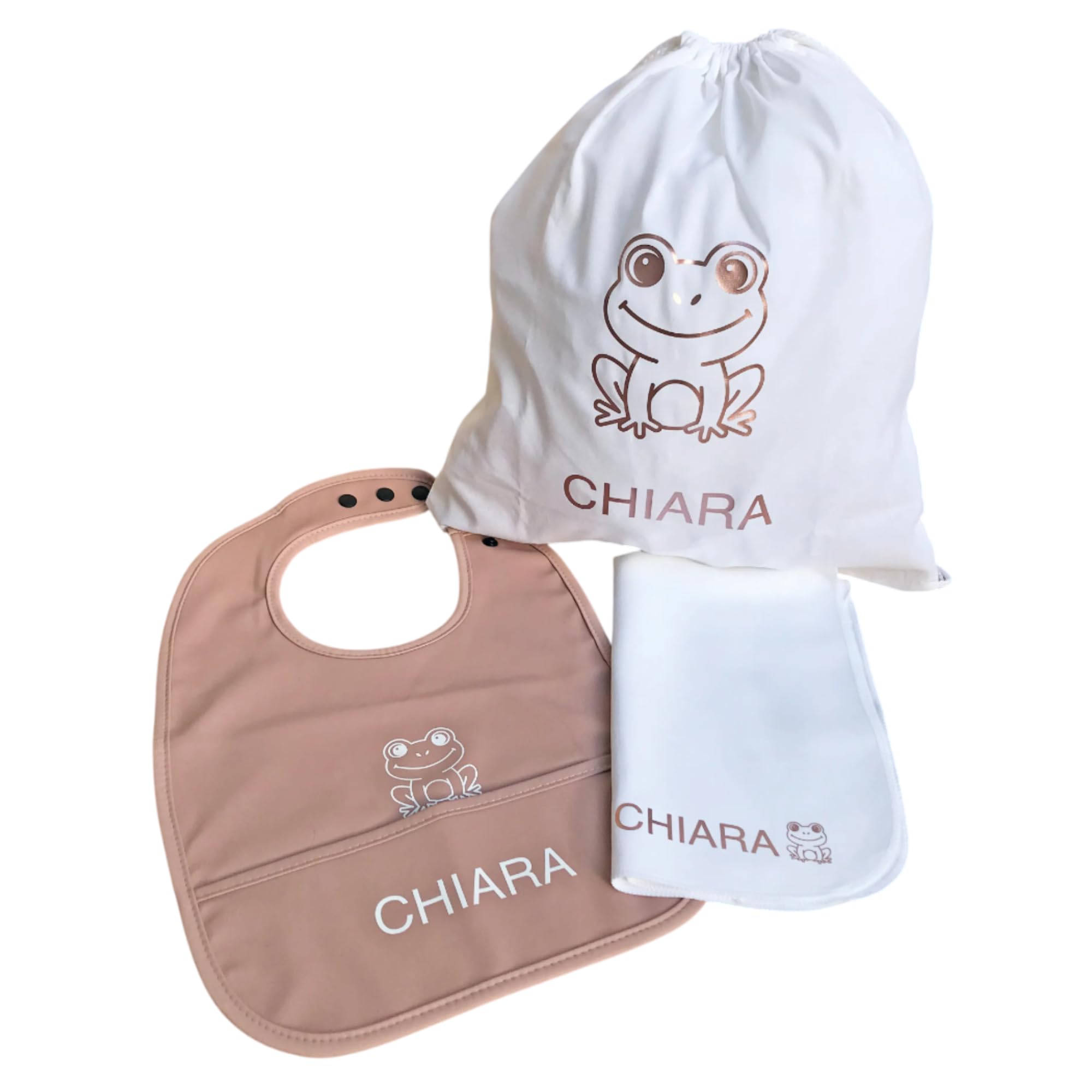 Set Asilo Personalizzato con Nome e Animaletto - Kit Bavaglino Personalizzato, Asciugamano Neonato e Sacca con Nome Bambina o Bambino - Set Asilo Nido Bimbo e Bimba