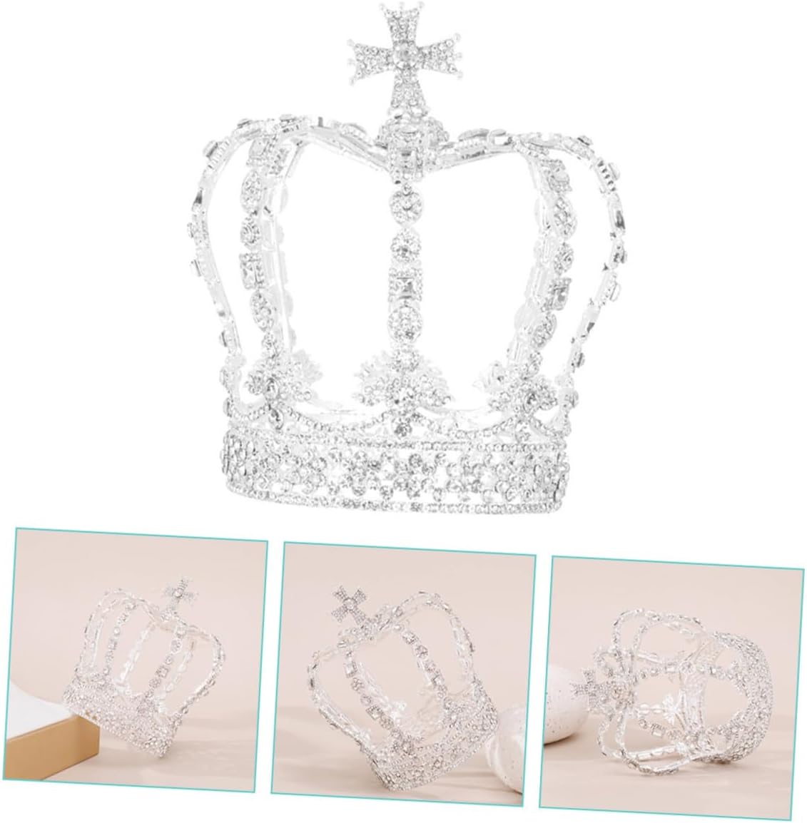 NOLITOY Rhinestone Bridal Tiara Crown Large round Wedding Headpiece with Hairpin for Bride Wedding Ceremony Hair Accessories