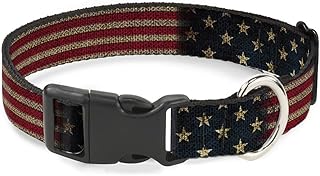 Buckle-Down Plastic Clip Collar - Vintage US Flag Stretch - 1" Wide - Fits 15-26" Neck - Large