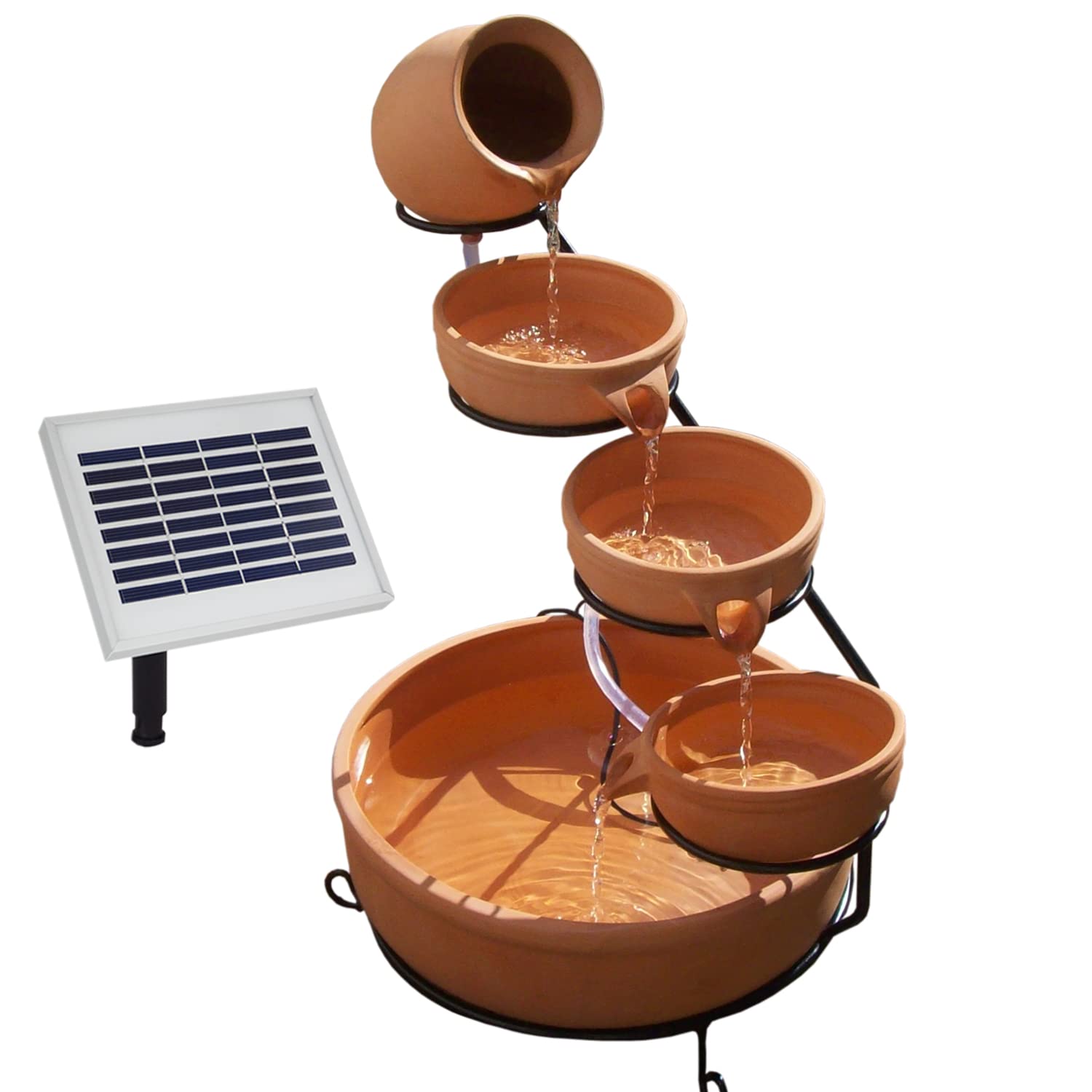 AMUR Solarna fontanna solarna, fontanna ogrodowa, fontanna kaskadowa Terra-2 z prawdziwymi miskami glinianymi