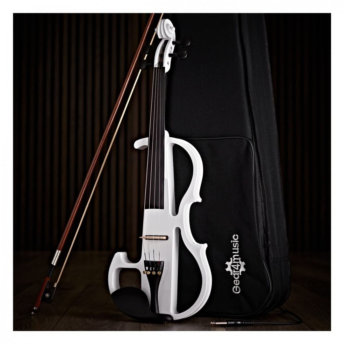 Violino Elettrico 4/4 con Amplificatore e Accessori, Bianco | Pickup attivo per connessione ampli/FX, pickup sotto ponte con controllo tono, leggio e spallaccio inclusi