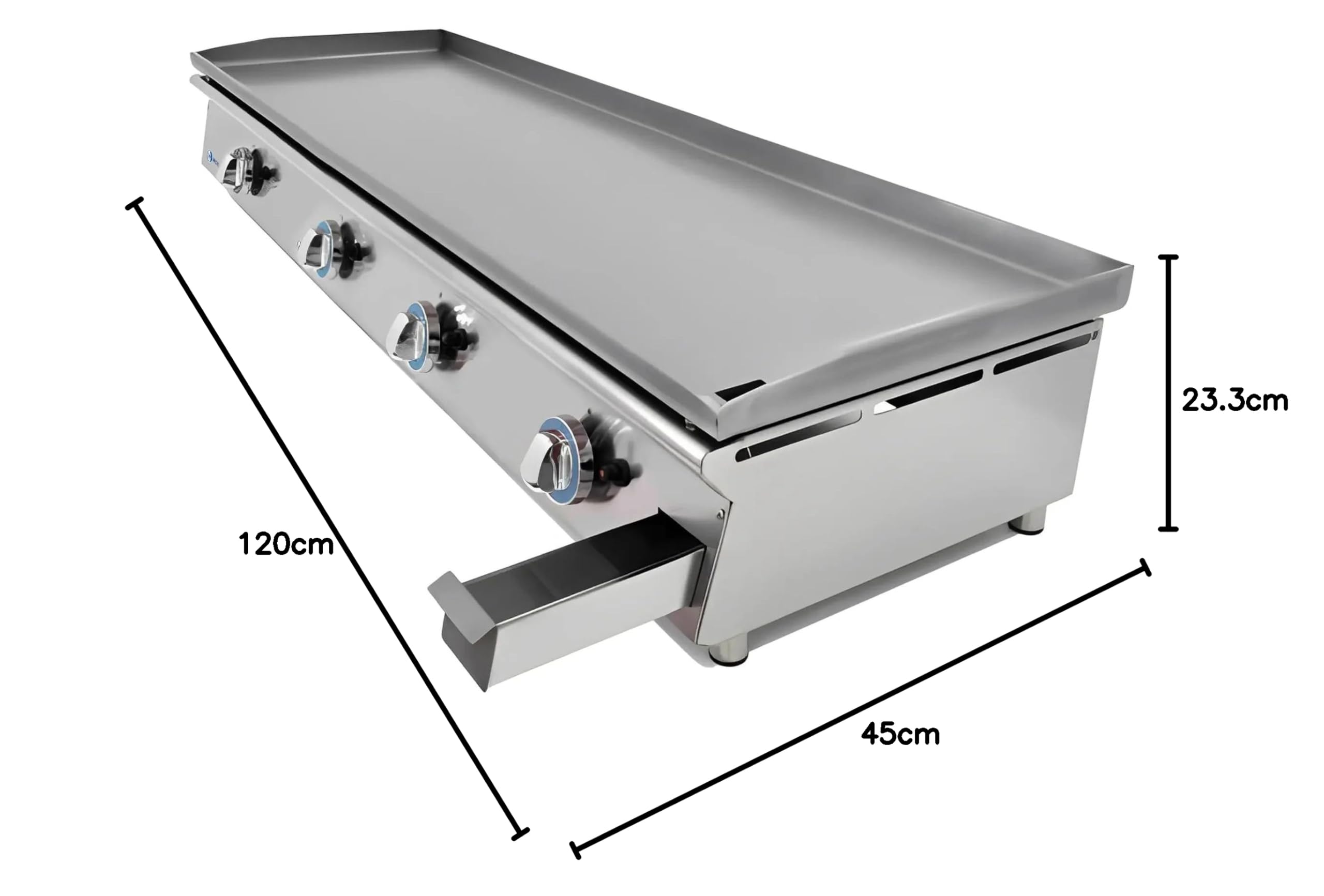 MBH – Piastra professionale a gas LUX WORLDMAI da 120 cm in acciaio laminato per la ristorazione. Fry top con struttura in acciaio inox per cucina professionale di bar e ristorante.