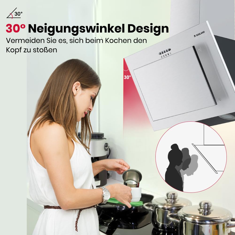 Gasland Chef AR60SP Campana Extractora Inclinada 60cm, Campana Extractora de Pare Cocina, Decorativa, 350 m³/h, 3 Velocidades de Exrtacción, Acero inoxidable