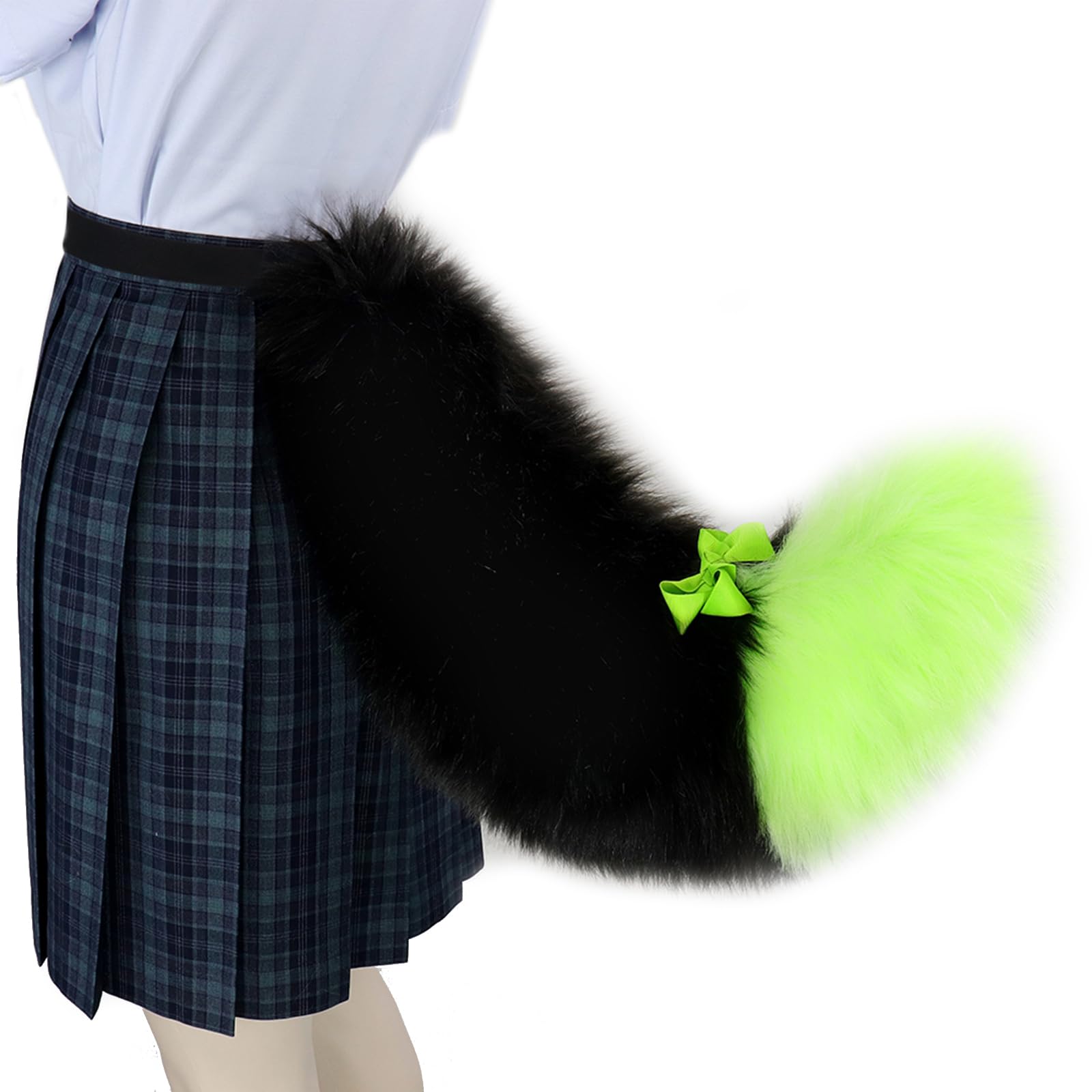 Faux Fur Fox Wolf Tail Soft Fluffy Fursuit Animal Tail with Adjustable Waist Strap, Cosplay Halloween Party Costume