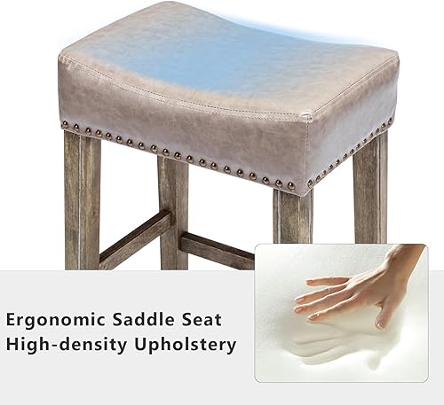 Miniatura 6 de Juego de 4 taburetes de bar de altura de mostrador con asiento de sillín, taburete de bar sin respaldo para isla de cocina, silla de bar de piel