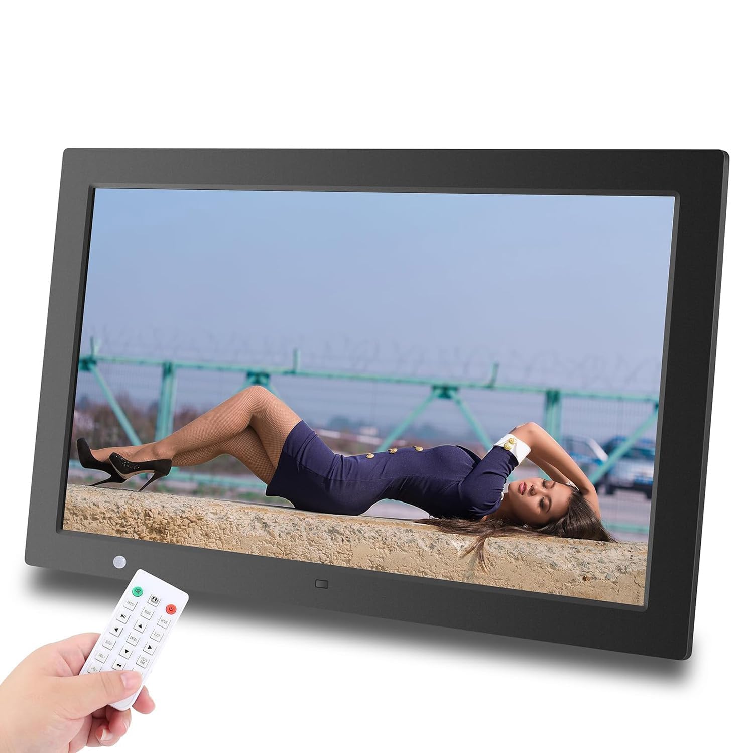 Cornice fotografica digitale da 20 pollici, schermo IPS HD 1980 x 1080, USB, supporto SD e MMC, video musica, calendario sveglia e presentazione