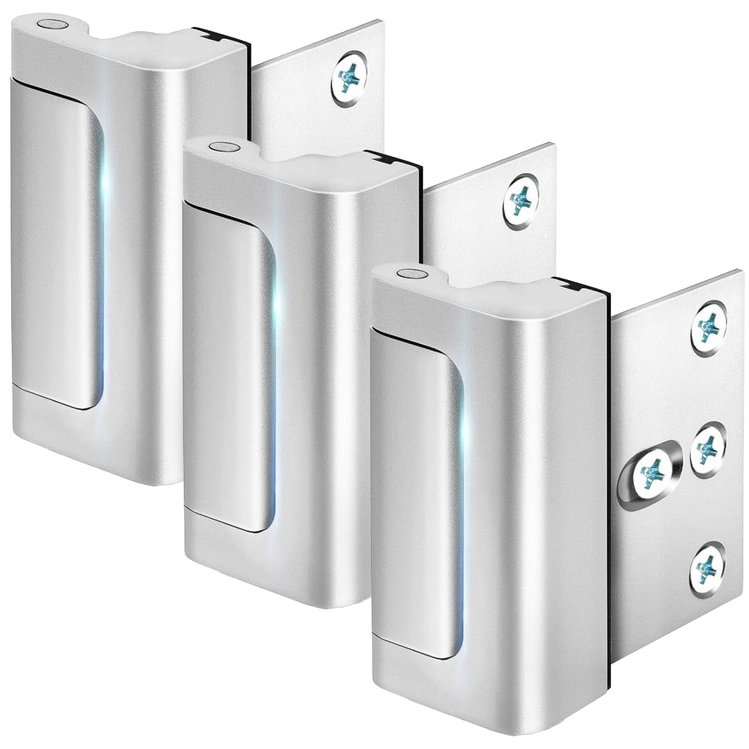 A-Four - Cerradura de refuerzo de puerta de seguridad para el hogar, 3 unidades, aleación de aluminio duradera, soporta 800 libras de fuerza, cerraduras de seguridad para puertas familiares y niños