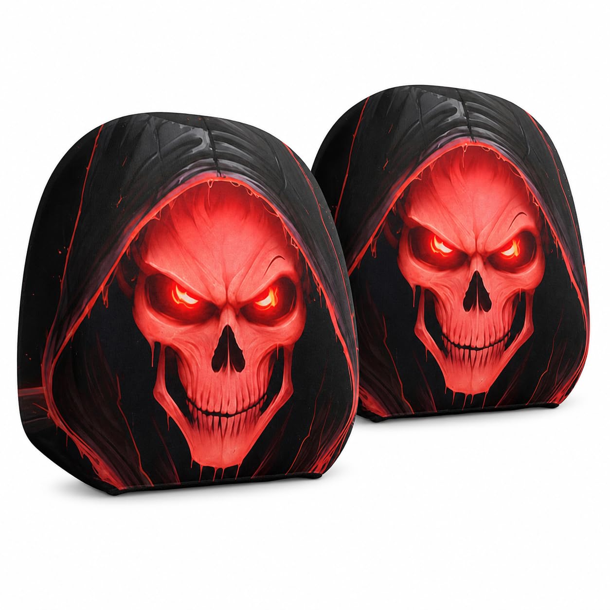 HVHC Car Headrest Covers 2 Pack, Flame Skull Seat Protector for Front Seats