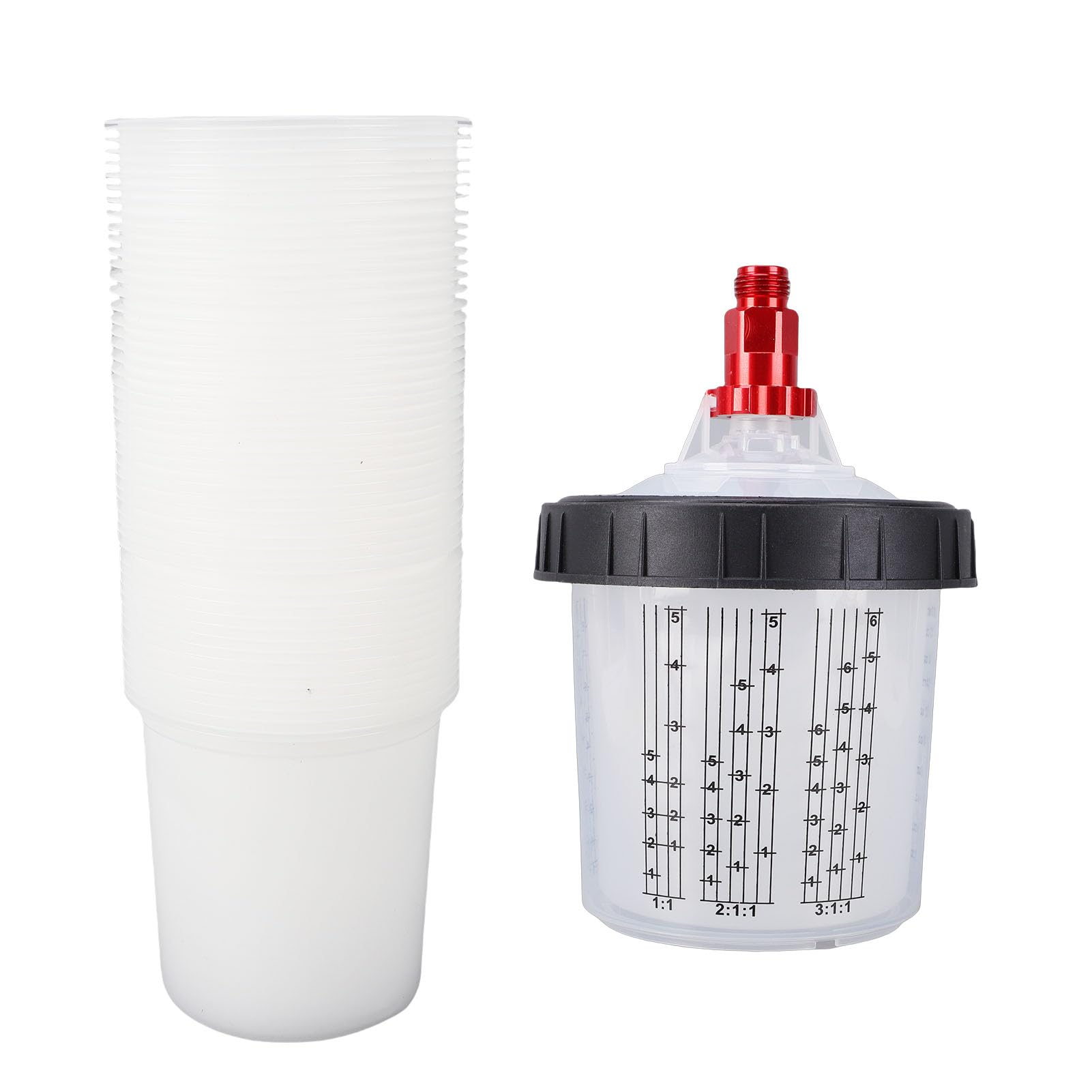 Disposable Paint Spray Gun Cup Liners and Lid System, 50 Pack 20oz 600ml with 190 Microns Liquid Filters, 10 Sealing Plugs and 2 Adapters, for HVLP LVLP Spray Guns
