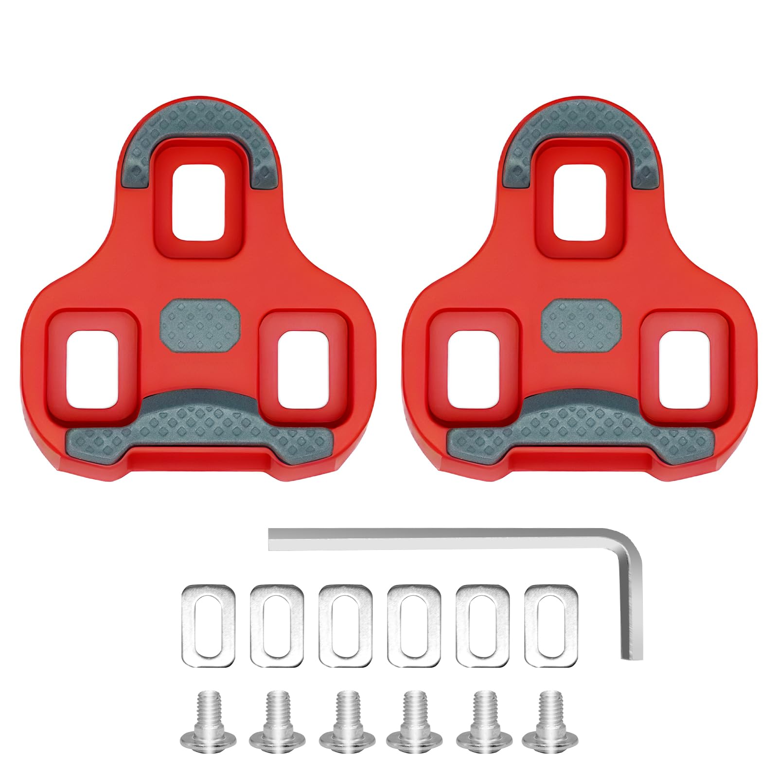 2 STK Fahrrad Cleats Kompatibel mit Look Keo Bike Pedale, Rot 9°, Fahrradpedal-Schuhplatte mit Schrauben Unterlegscheiben, TPU Anti Rutsch, für Rennrad Cycle Mountainbike Indoor Cycling