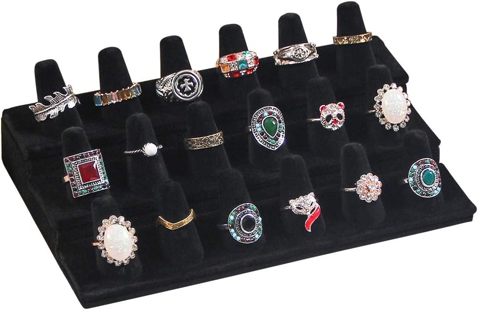 Coward 18 Holders Ring Display Stand, Black Velvet Jewelry Storage Drawer Organizer for Rings