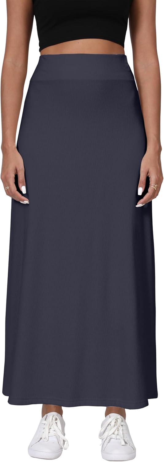 EXCHIC Women's High Waisted A-Line Maxi Skirt Elastic Waist Flowy Long Skirts for Women - Image 3