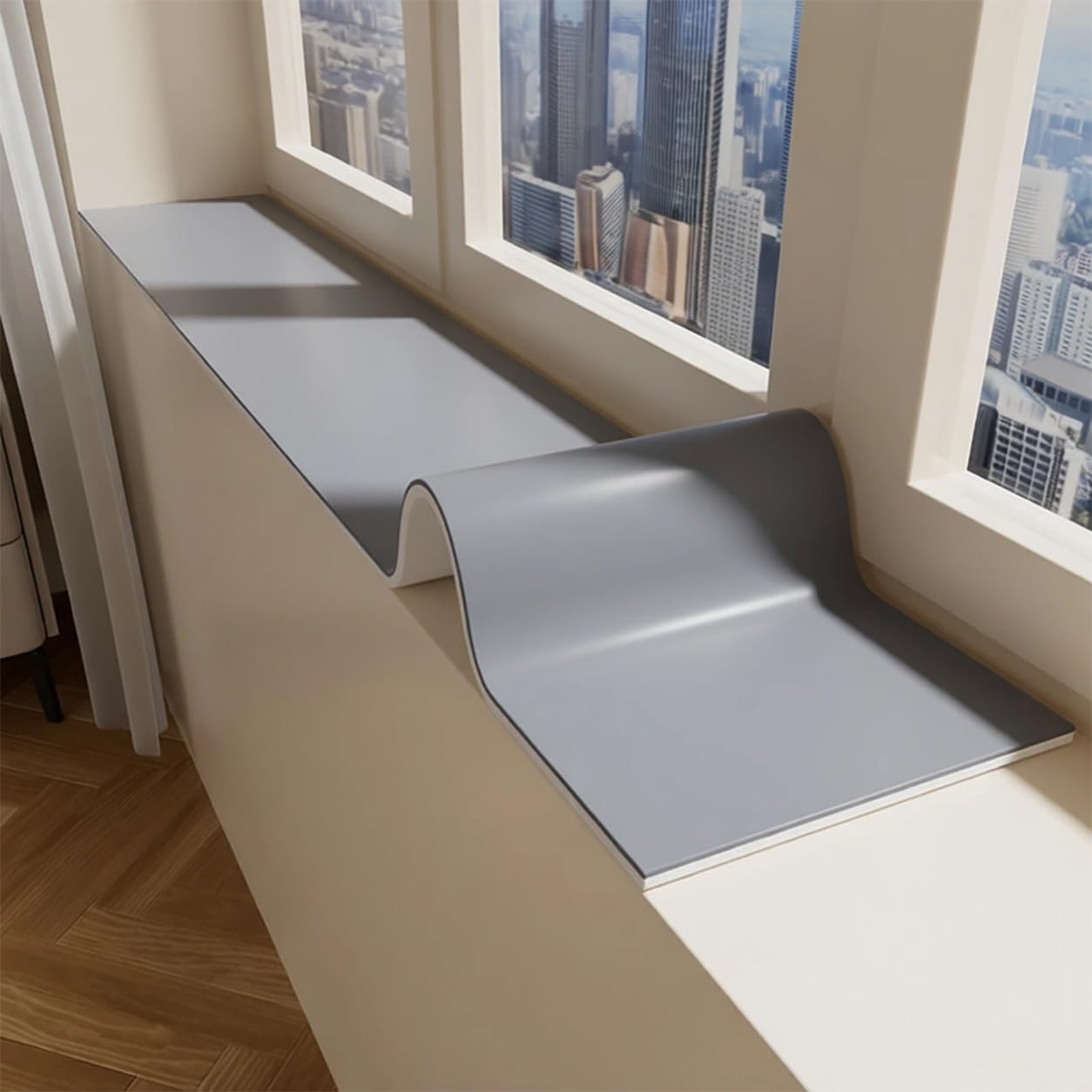 YSPZDQ Window Sill Cover 3.5mm Thick, Heat & Water Resistant Window Cill Cover/Protector, Silicone Non-Slip Mat, Window Seat Cushion for Narrow Sills & Bay Windows(Grey,100x25cm)