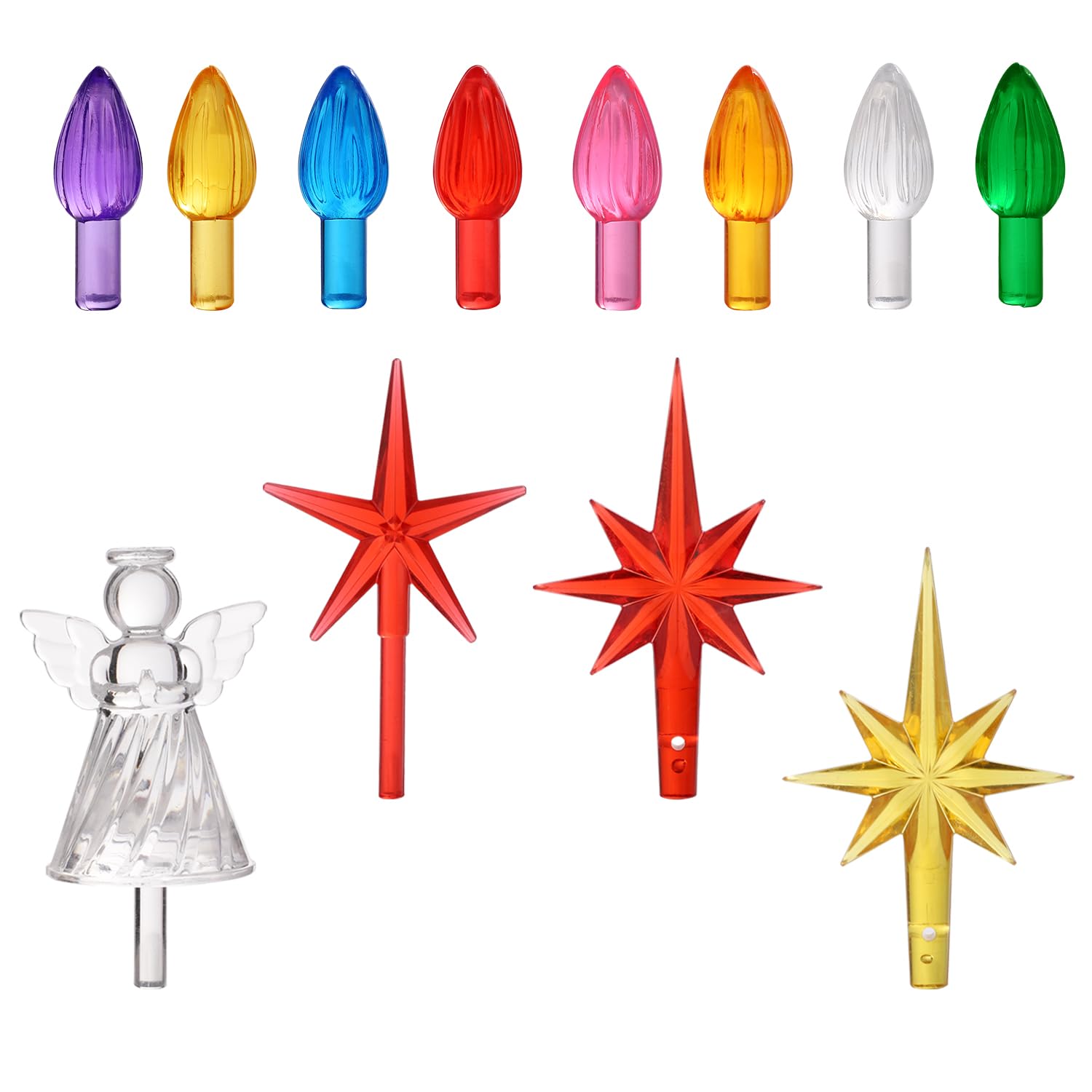 100pcs Ceramic Christmas Tree Replacement Bulbs, Assorted Colors Plastic Lights Pegs Included Corrugated Bulb Star Angel Topper Ornaments Christmas Decorations for Ceramic Tree