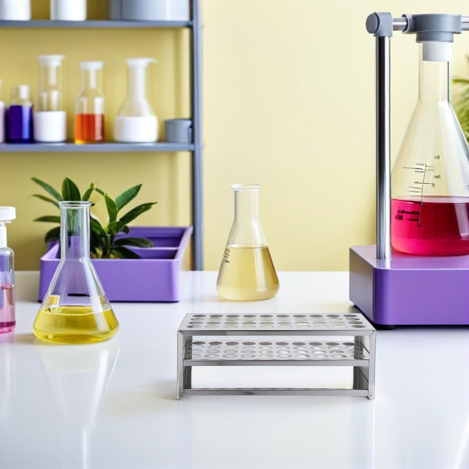 Gradilla para Tubos de Laboratorio Acero Inoxidable 20,5X40 CM Soporte Perforado Organizador para Experimentos Científicos Estante Resistente para Tubos de Ensayo y Muestras