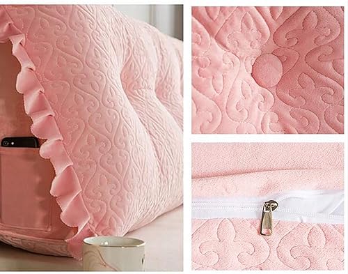 Miniatura 2 de RUYII Almohada de lectura de respaldo cojín triangular de cuña para sofá cama, cojín de cabecera de franela, rosa-150 × 50 × 7.9 in