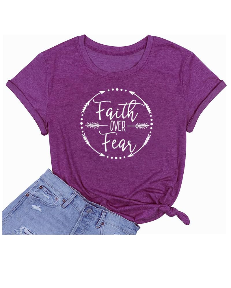 QrupoadWomens Faith Over Fear T Shirt Summer Casual Christian Religious Inspirational Spiritual Graphic Tees Tops