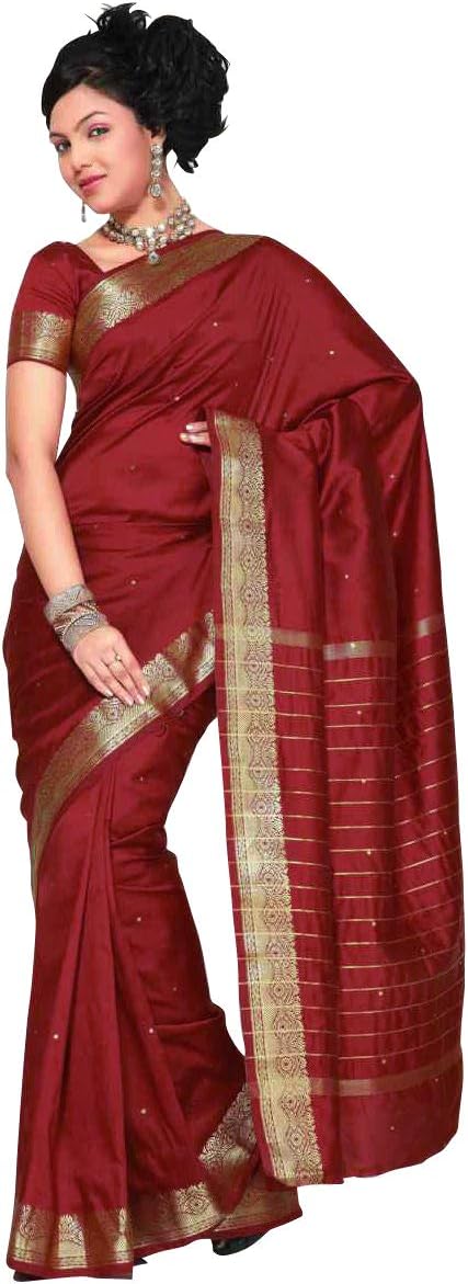 Sanskruti India Womens Indian Ethnic Traditional Banarasi Art Silk Saree Sari Wrap Fabric Dress Drape