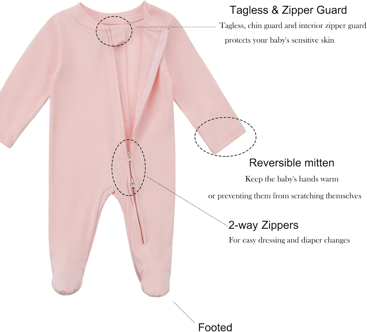 Aablexema Baby Organic Cotton Pajamas 2 Way Zipper Preemie Newborn One Piece Outfit Long Sleeve Footed Sleepwear - Image 3