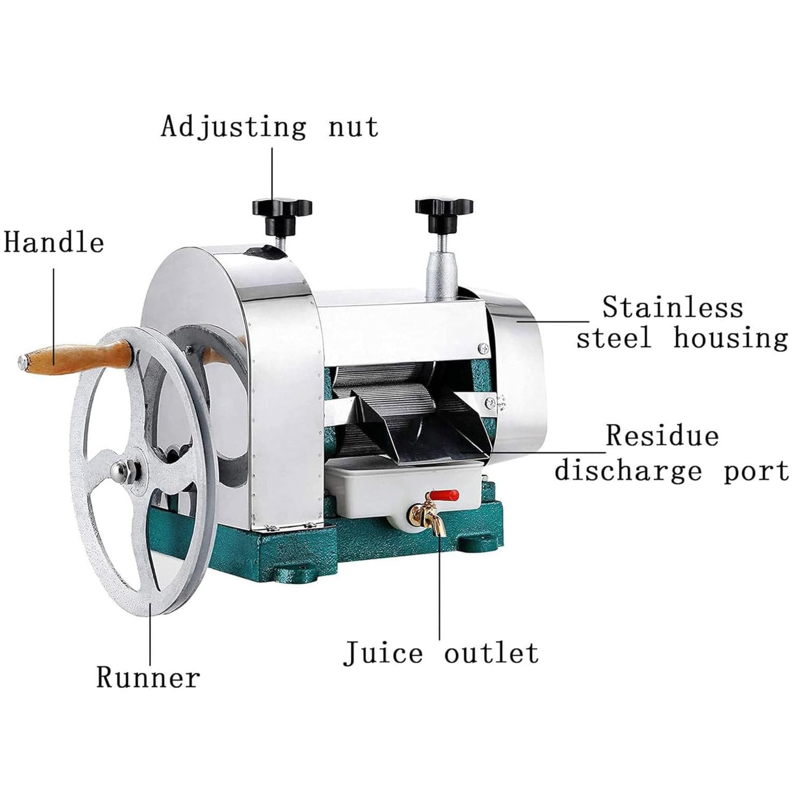 Macchina per spremitura commerciale in acciaio inox, macchina per spremitura della canna da zucchero, spremiagrumi manuale, 50 kg/h, porta di alimentazione da 2,48 pollici, 3 rulli in acciaio, per n