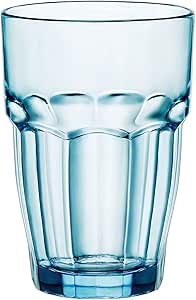 Bormioli Rocco Rock Bar 12.5 oz. Long Drink Stackable Tempered Beverage Glasses for Cold Drinks, Water, and Cocktails, Set of 6, Ice Blue