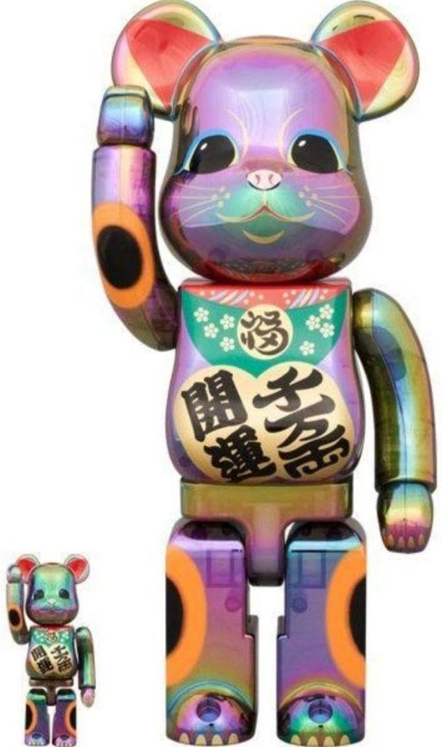 開運 千万両 黒透明メッキ 100％ & 400％ 招き猫 ベアブリック