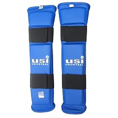 USI Universal Martial Arts Shin Guards/Shin Pad Foam Padded, (Size L, Blue) Adjustable Muay Thai Leg Guards for Kickboxing Training and Sparring, Durable, Professional MMA Equipment