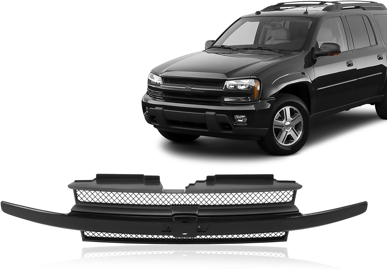 CarPartsDepot Front Black Shell and Insert Grille Assembly Grill With Black Center Bar And Emblem Provision Compatible For Chevrolet Compatible For Chevy Trailblazer EXT SUV 2002-2005