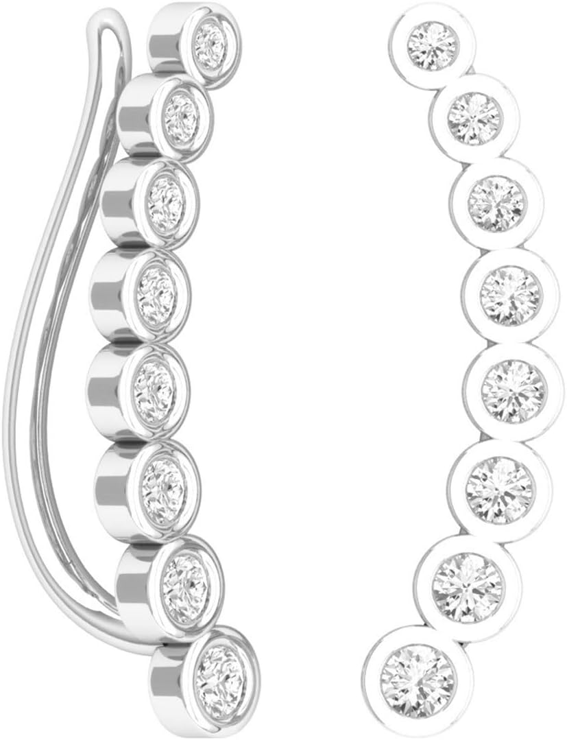 Dazzlingrock Collection 0.60 Ctw 14K Real Solid Gold Round White Natural Diamond Women Journey Curved Climber Earrings