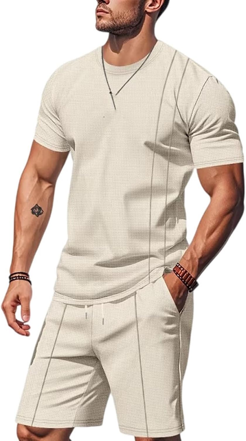 Summer Men's Knit Short Sleeve Shorts Set Casual Breathable Cotton Street Wear