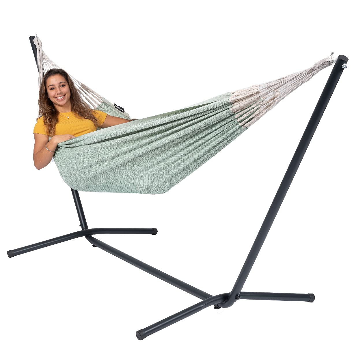 Tropilex Amaca naturale singola in verde con custodia – Amaca in tessuto fatto a mano dalla Colombia – 200 x 140 cm, portata fino a 120 kg – perfetta per giardino, campeggio e viaggi