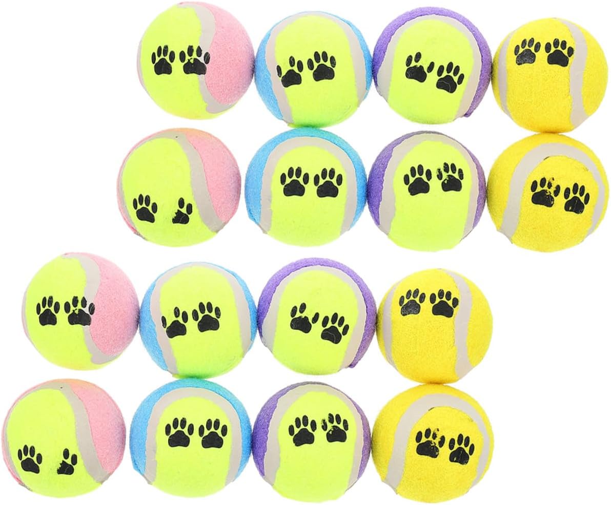NUOBESTY 16pcs Small Plush Tennis Balls for Dogs, Interactive Fetch Balls with Pet Paw Print, 7cm Diameter, Suitable for Puppy Training and Play Random Color