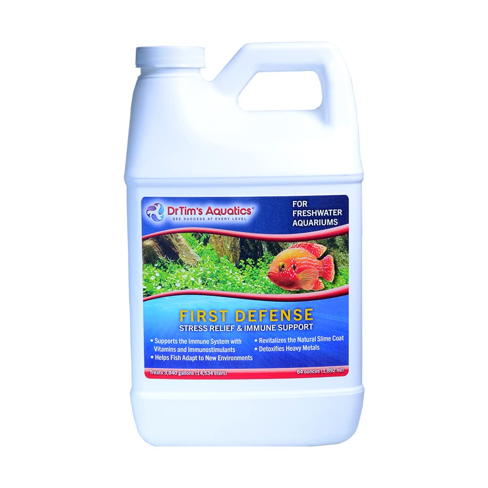 DrTim's Aquatics First Defense for Freshwater Aquariums – Stress Relief & Immune System Support with Vitamins Immunostimulants Fish Tanks 64oz.
