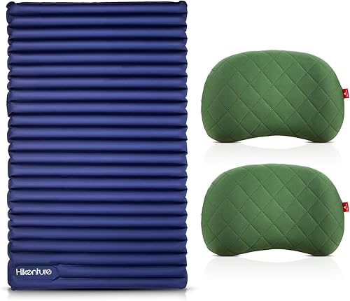 Hikenture Bomba de pie doble para dormir con 2 almohadas de camping, color verde