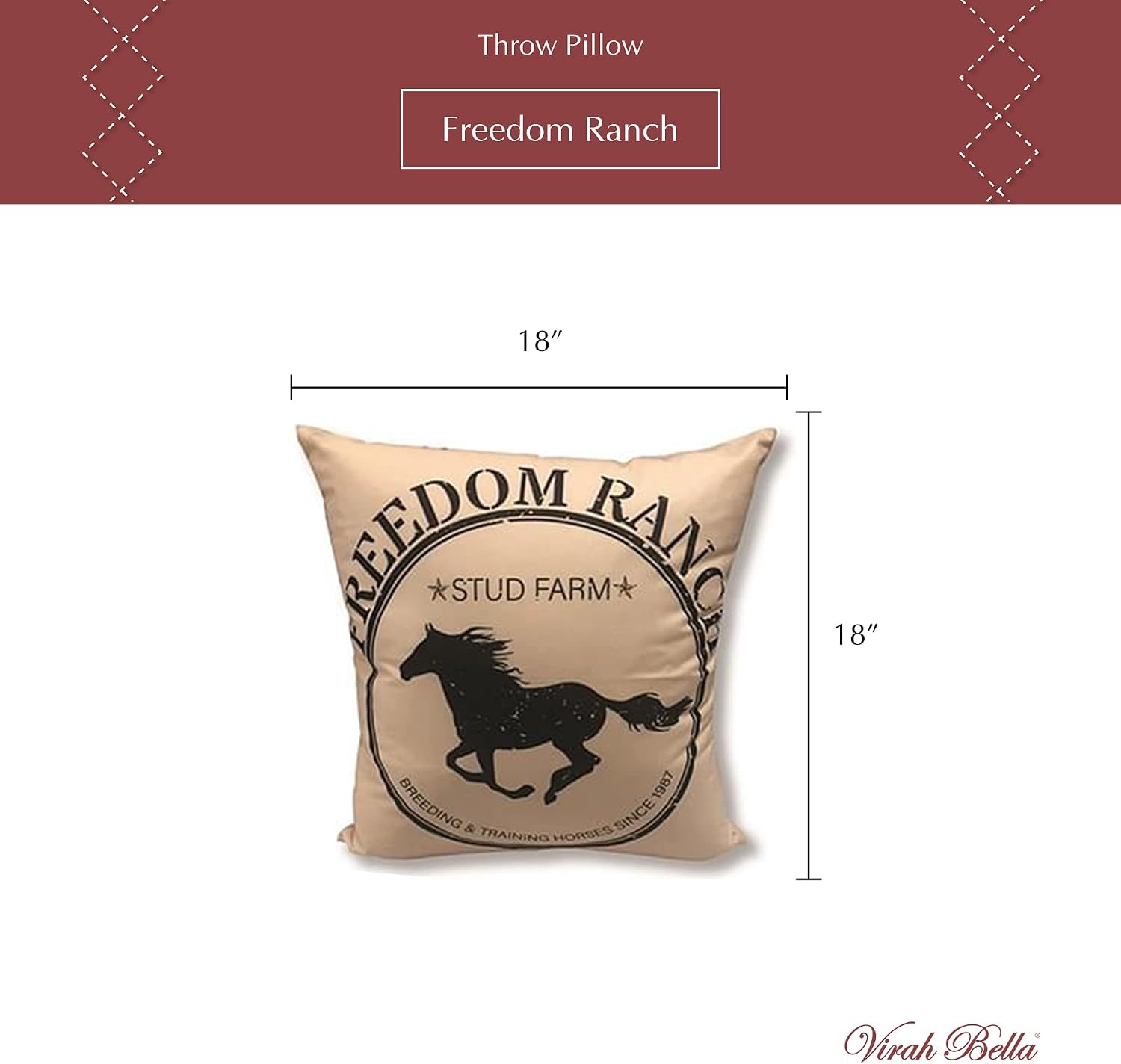 Virah Bella Throw Pillow Freedom Ranch Tan - 18" x 18" Decorative Accent Pillow - Lodge & Farmhouse Couch Décor