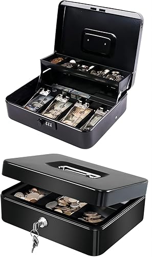 KYODOLED Caja de efectivo con bandeja de dinero y cerradura, caja de bloqueo para efectivo, objetos de valor y otros artículos personales