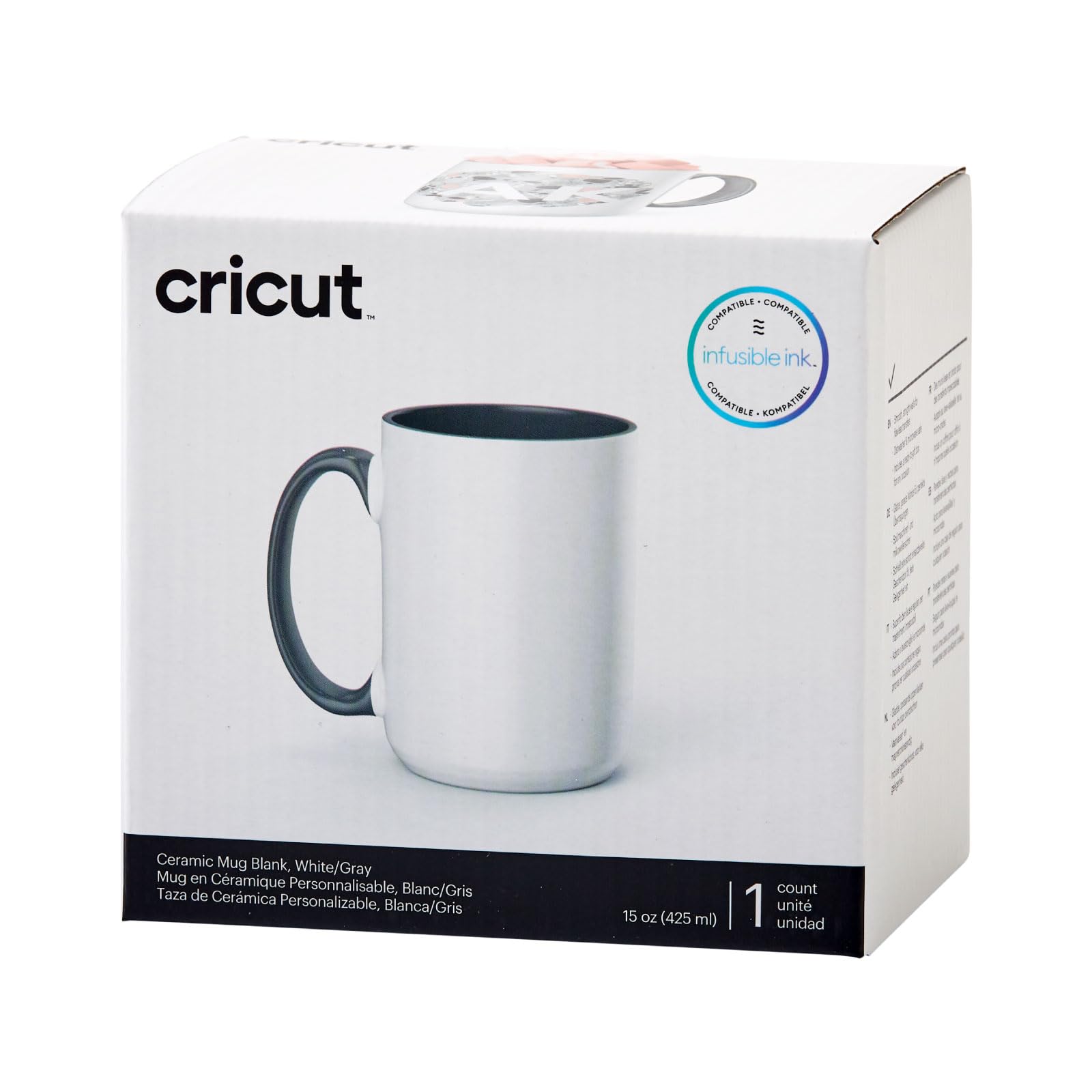 Cricut vuota-425 ml (1 ct) Vuota in Ceramica Smussata, 1 Tazza di Sublimazione a Inchiostro Infusibile, da Utilizzare Mug Press Infusible Ink, Grigio, 425 ml (15 oz), 1 Confezione