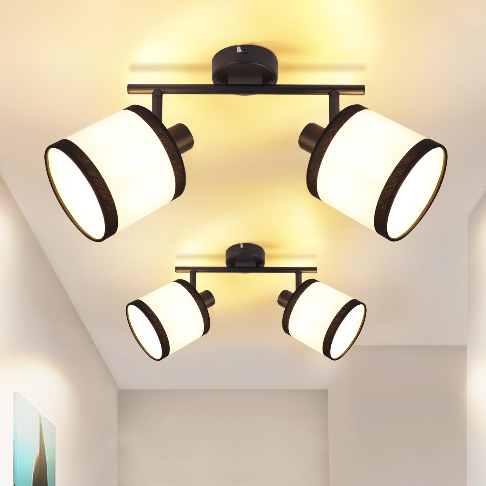 Glitzerlife Lámpara de techo 2 luces negro pasillo Plafóniera LED 2ER