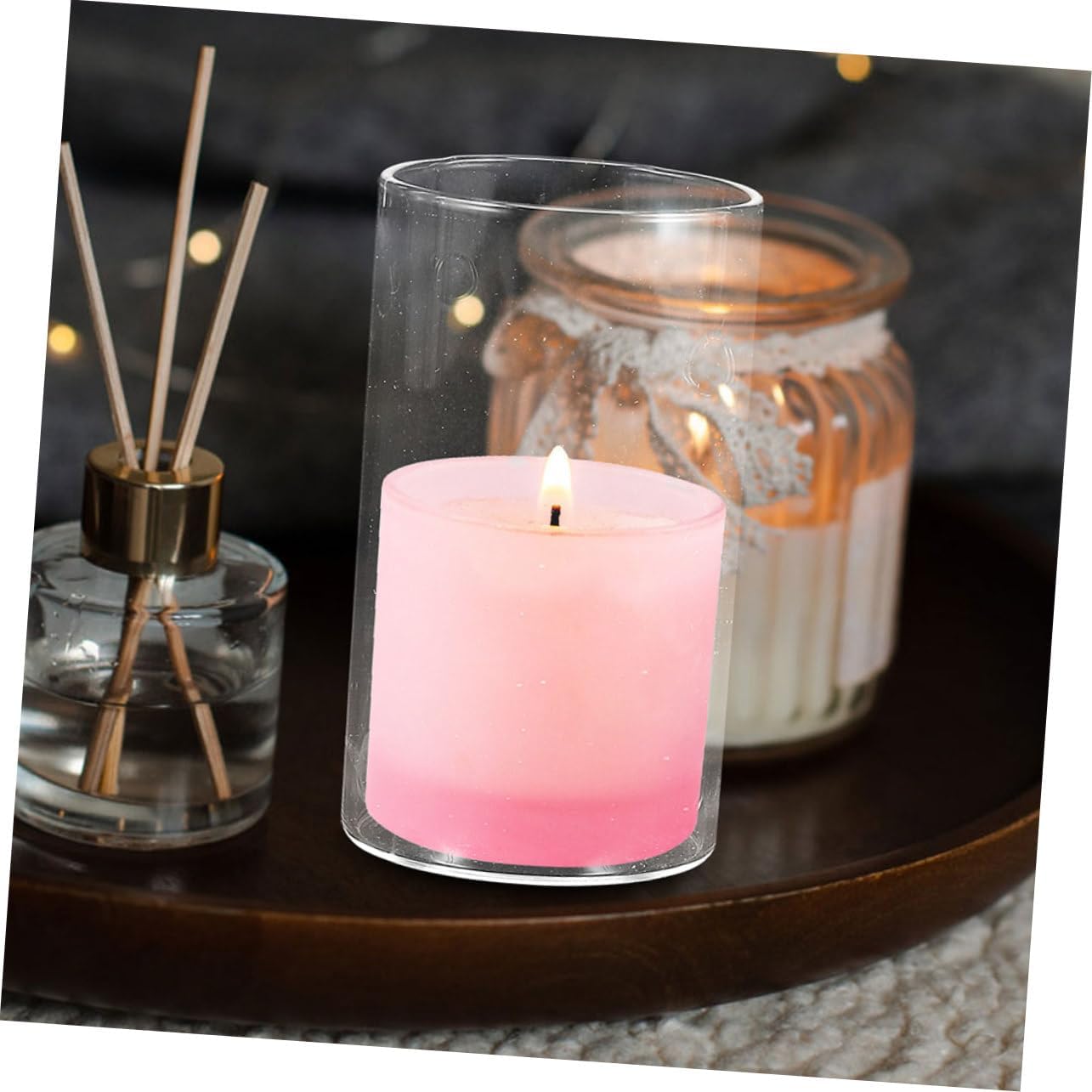 ORFOFE 3pcs Glass Candle Cover Shape Windproof Candle Holder for Home Decor Wedding Party Centerpieces Elegant