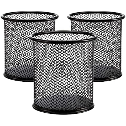 DRERIO 3 Pcs Pen Holder for Desk Black Wire Mesh Pencil Holder Metal Pen Cup Desk Tidy Pen Organizer Pot Stationary Desk Organiser Pot for Makeup Brushes, Pencil and Pen etc Cover